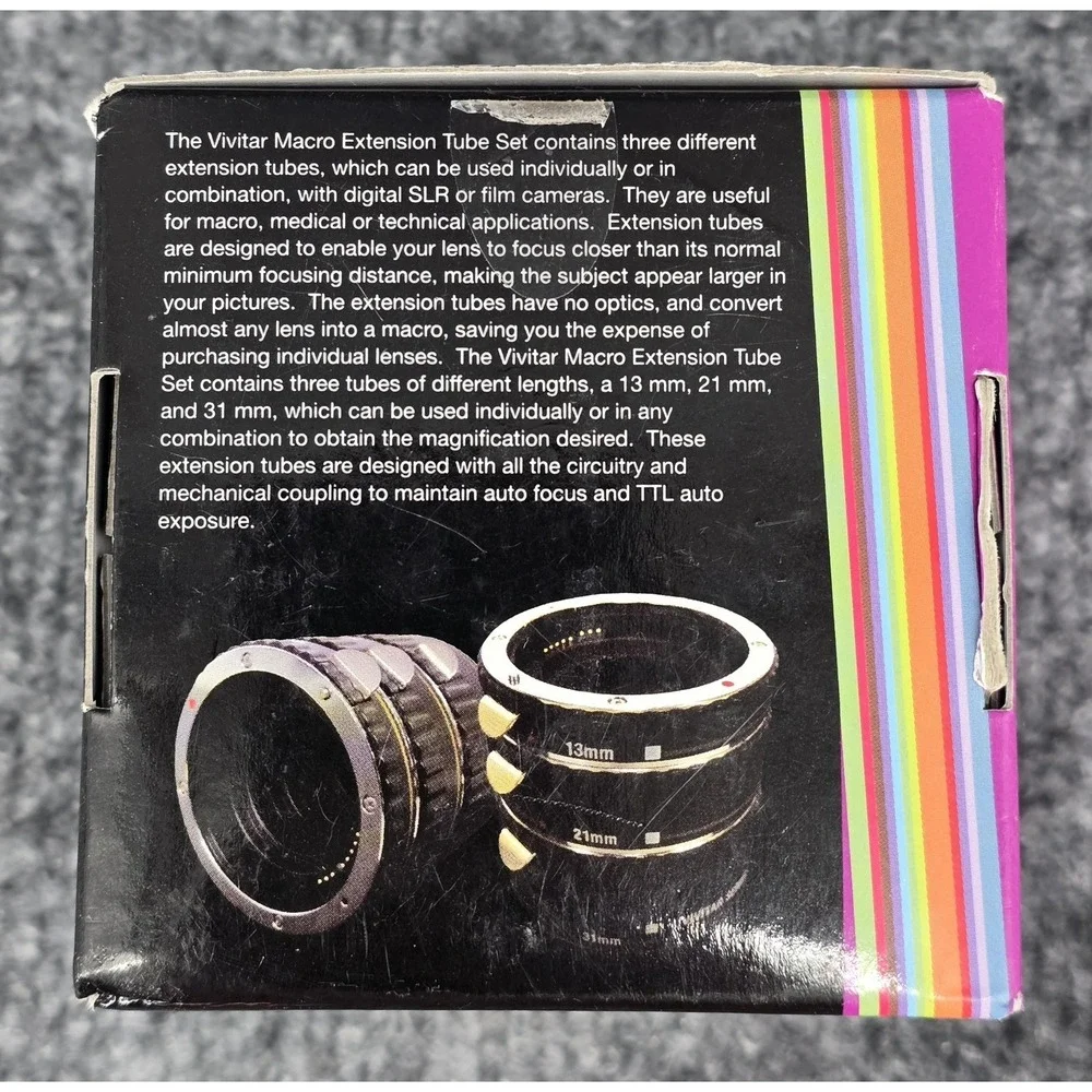 Vivitar Macro Extension Tube Set 13mm 21mm 31mm - Compatible with Canon Cameras